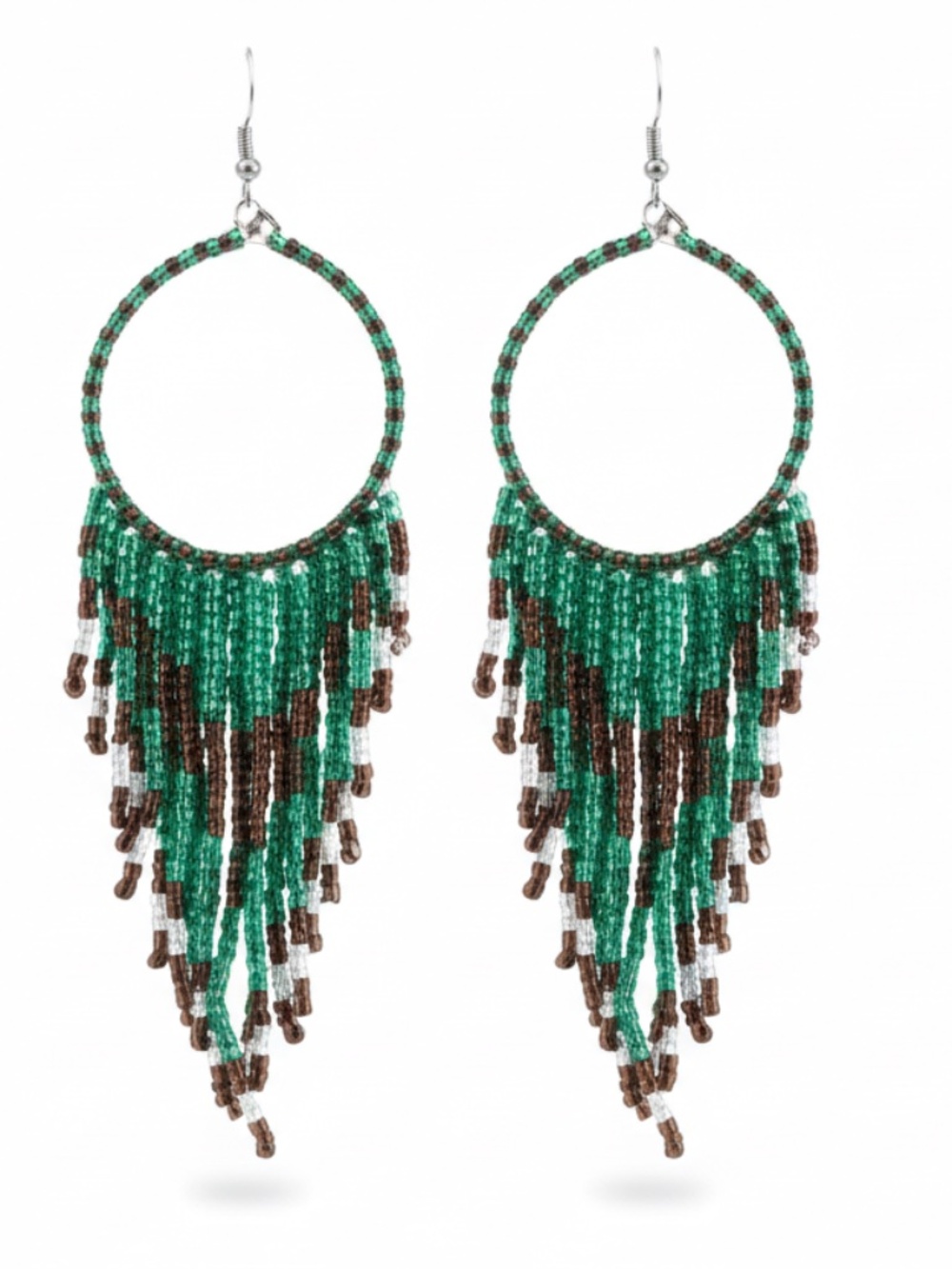 Womens Vintage Tassel Green Bead Hoop Chandelier‎ Earrings